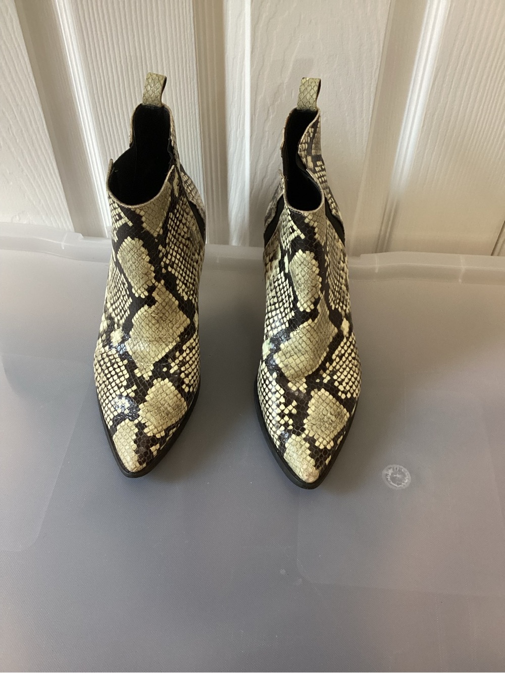 Marc Fisher Snake-Print Pointed Chelsea Booties - Yellow/Black